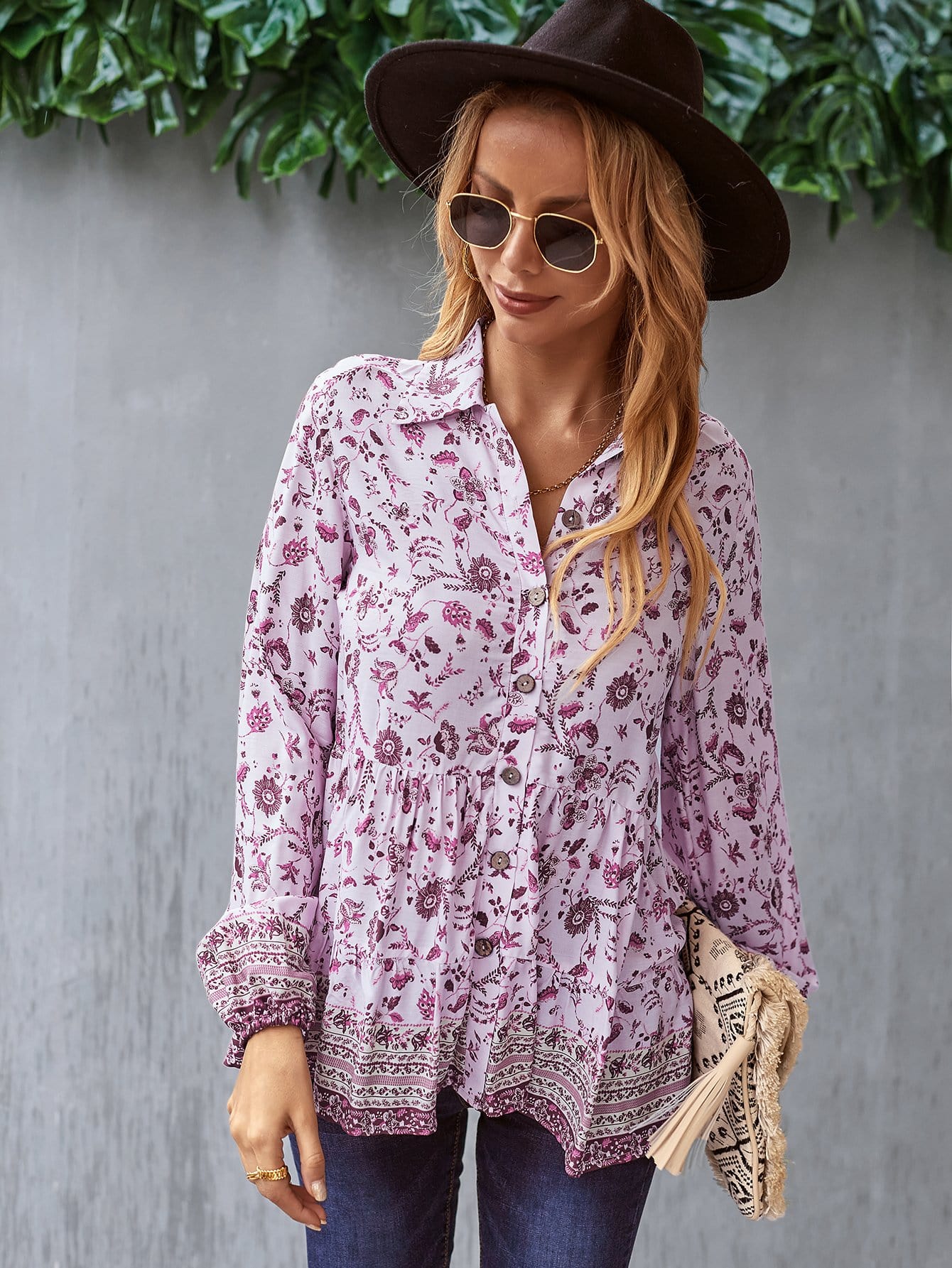 Floral Boho Button Down Blouse