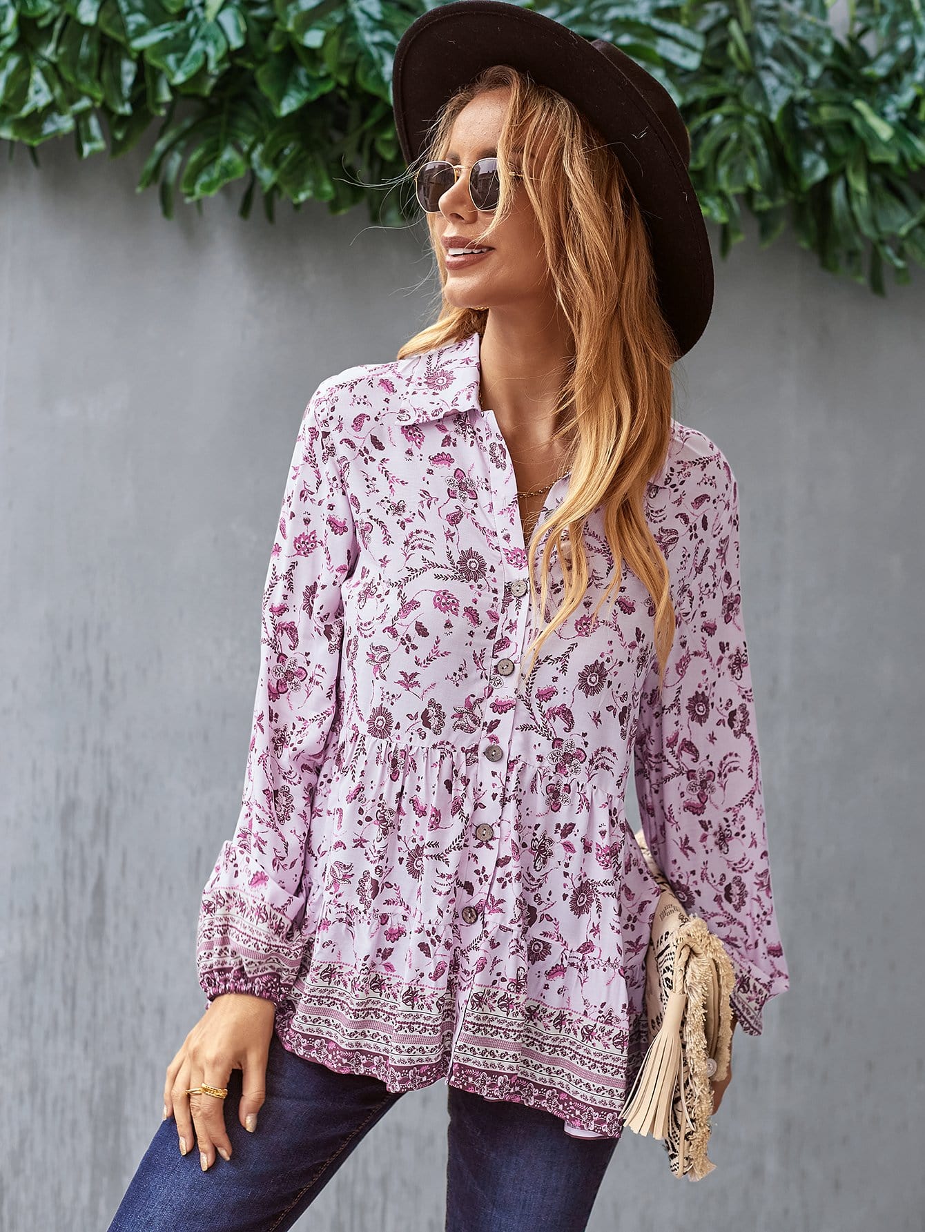 Floral Boho Button Down Blouse