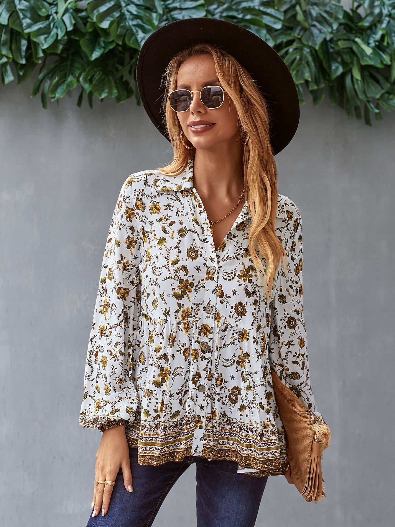 Floral Boho Button Down Blouse