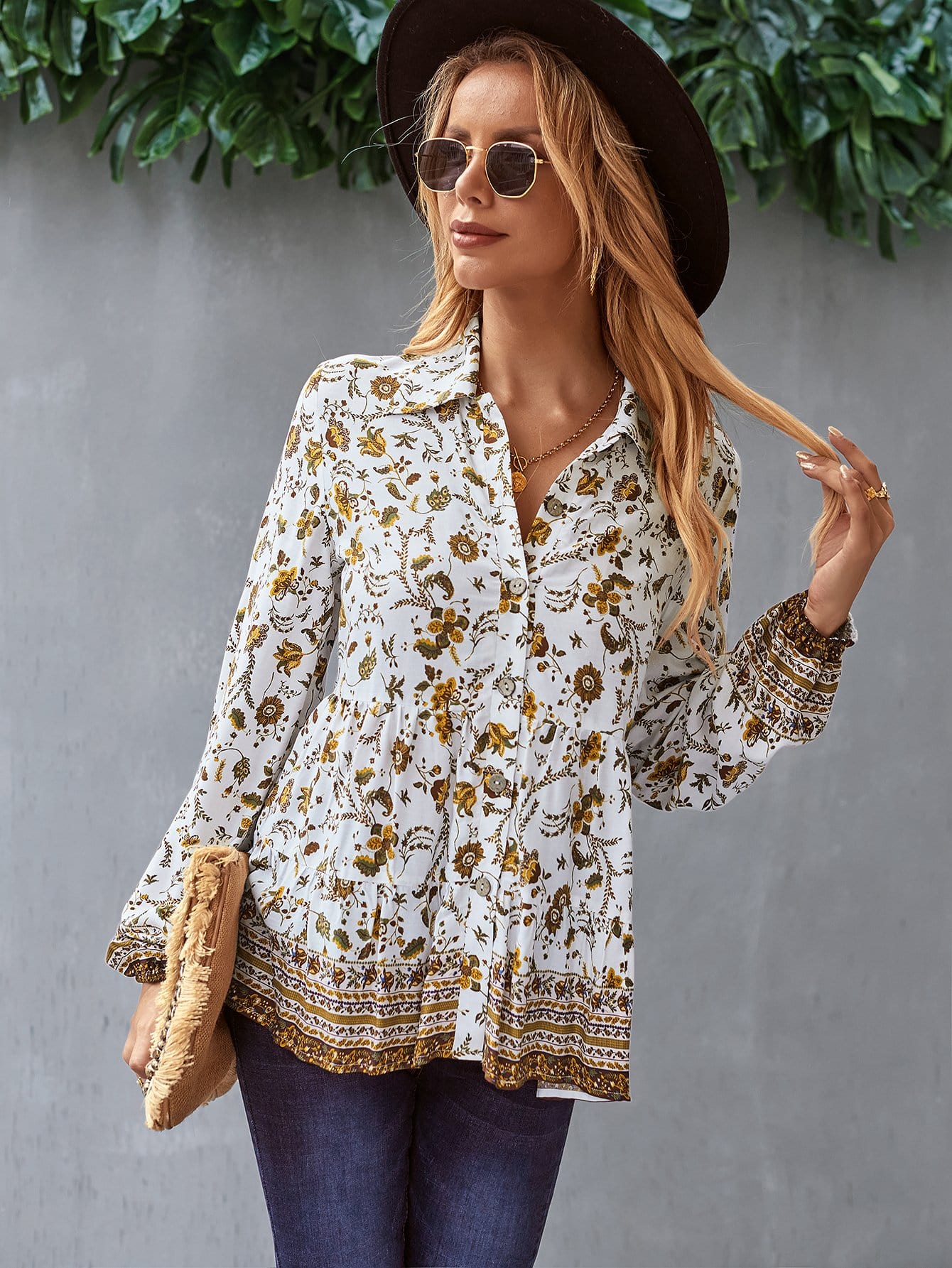 Floral Boho Button Down Blouse