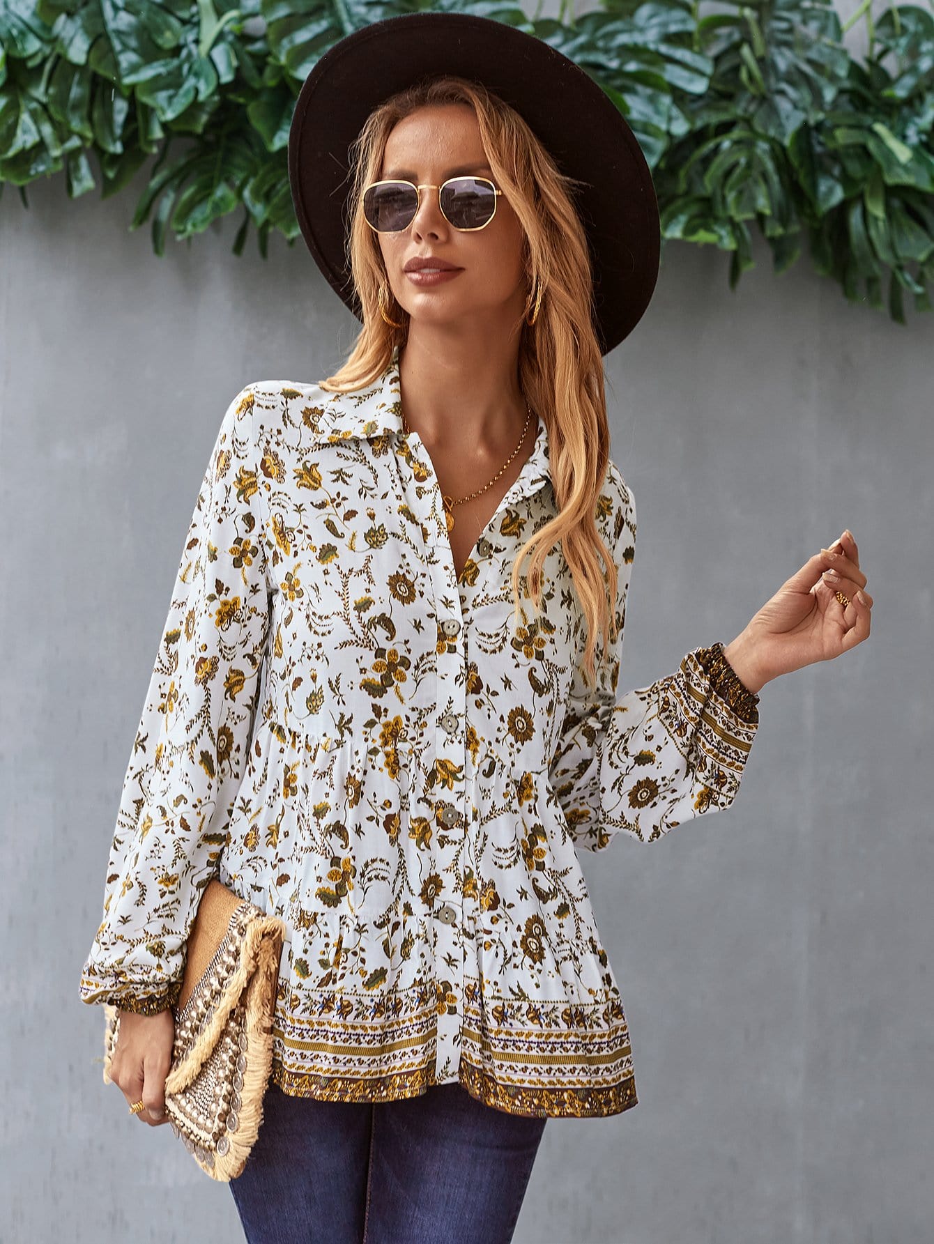 Floral Boho Button Down Blouse