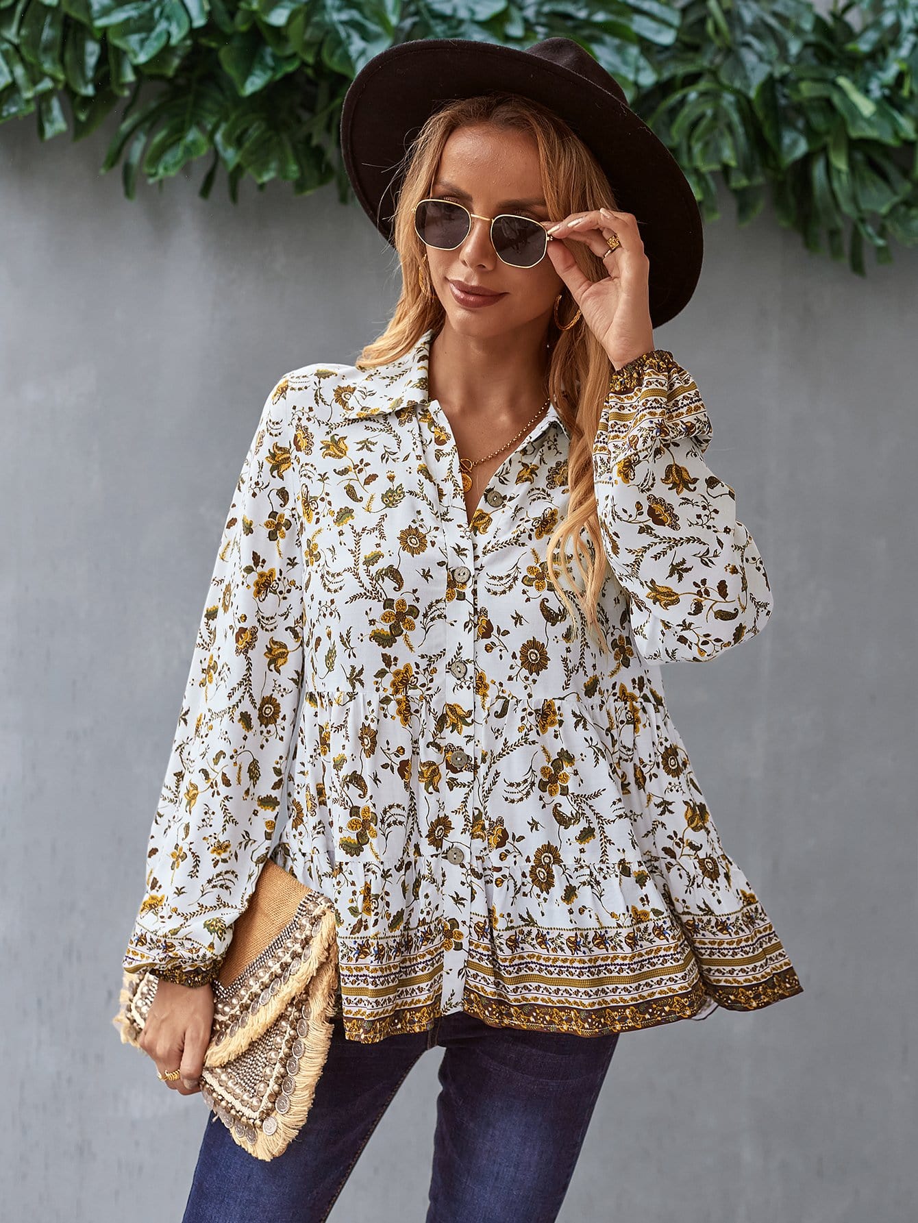 Floral Boho Button Down Blouse