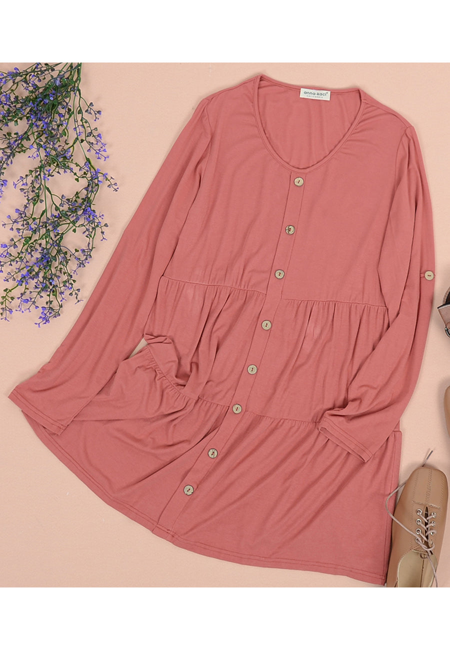 Button Down Tiered Shift Dress