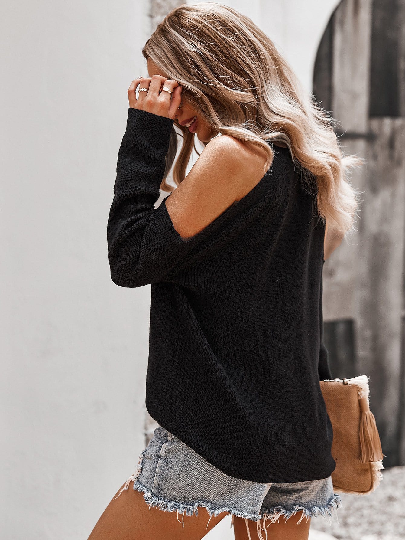 Solid Cold Shoulder Knit Sweater