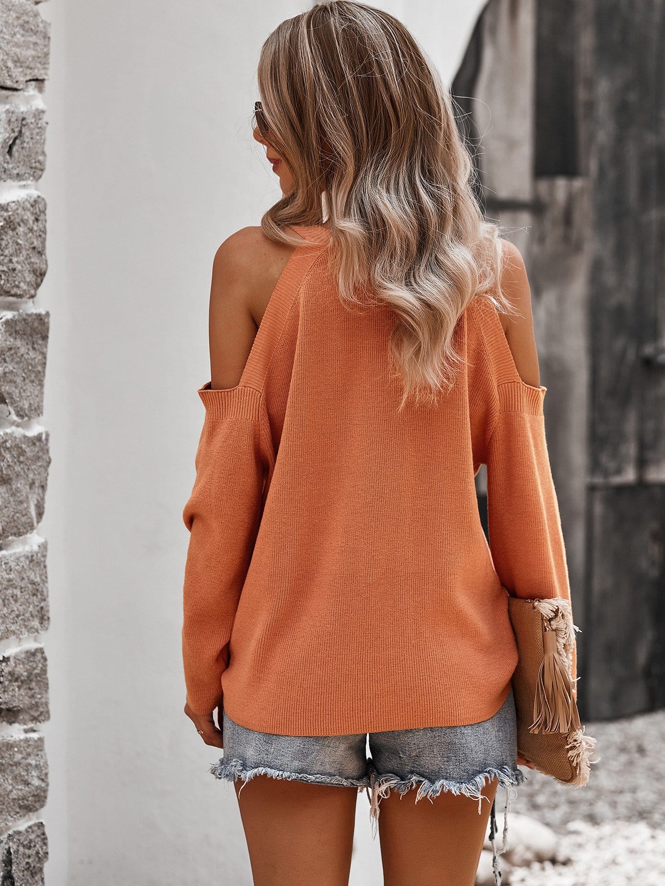 Solid Cold Shoulder Knit Sweater