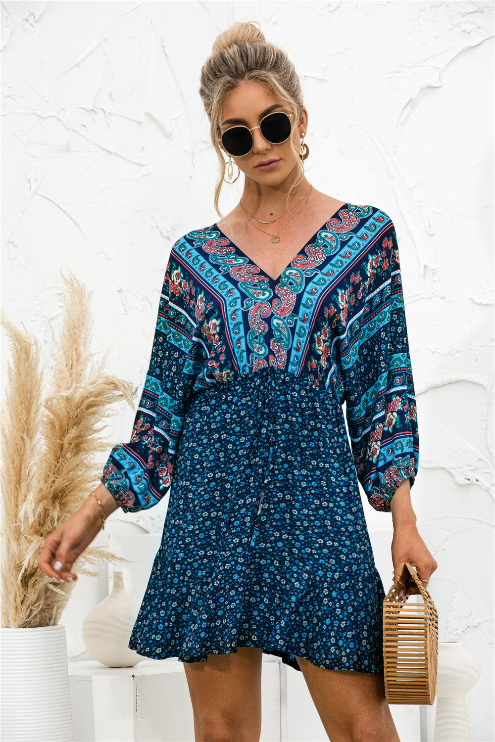 Floral Ruffle Hem Boho Dress