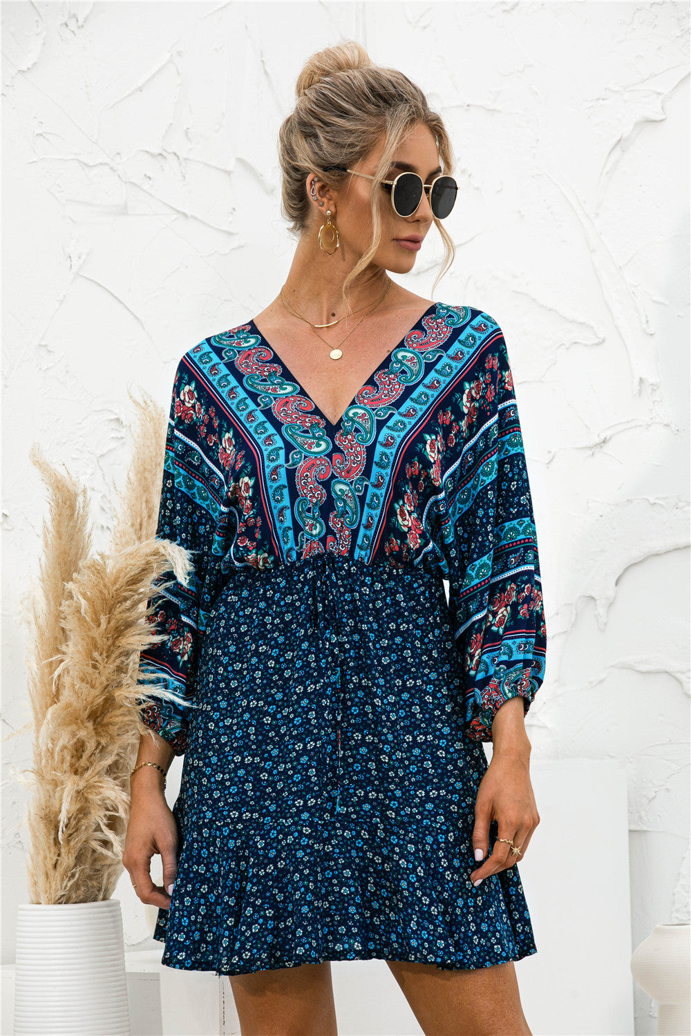 Floral Ruffle Hem Boho Dress
