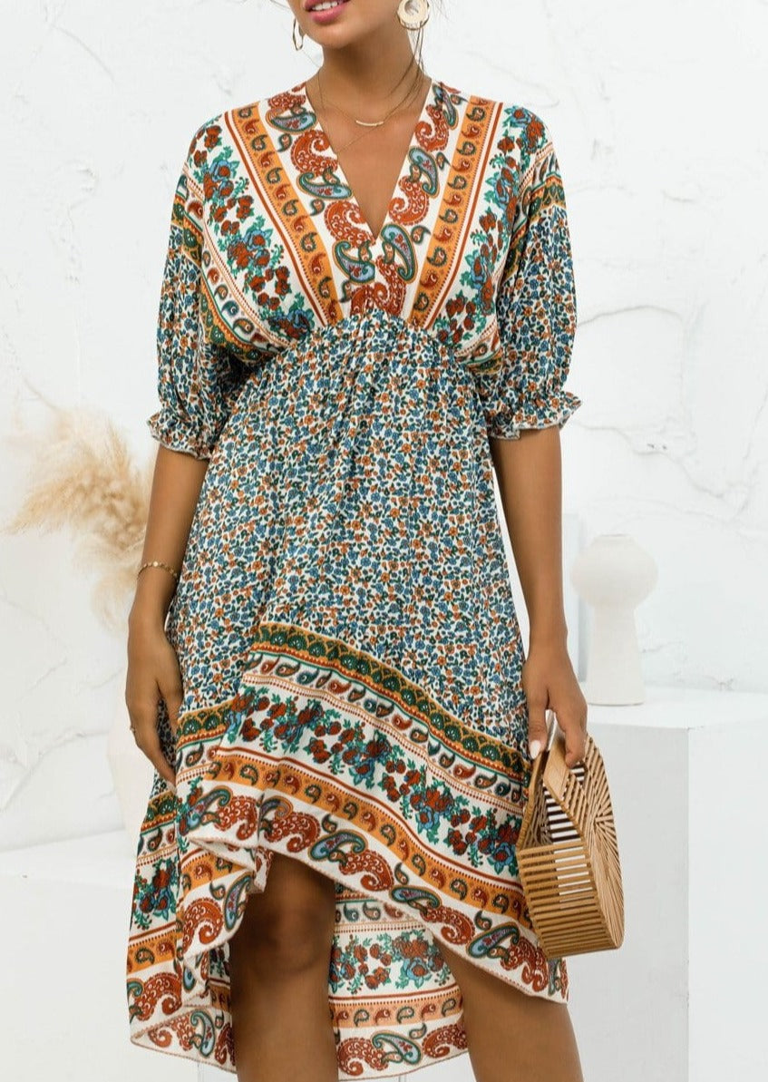 Mixed Print Asymmetrical Hem Dress