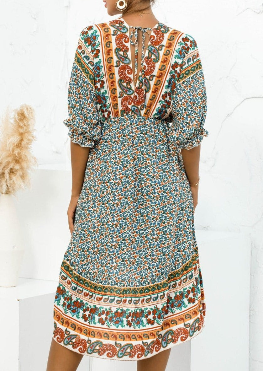 Mixed Print Asymmetrical Hem Dress
