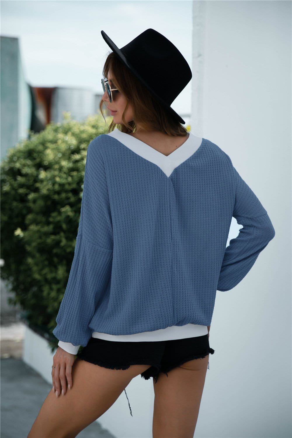 Off Shoulder Two Tone Sweater