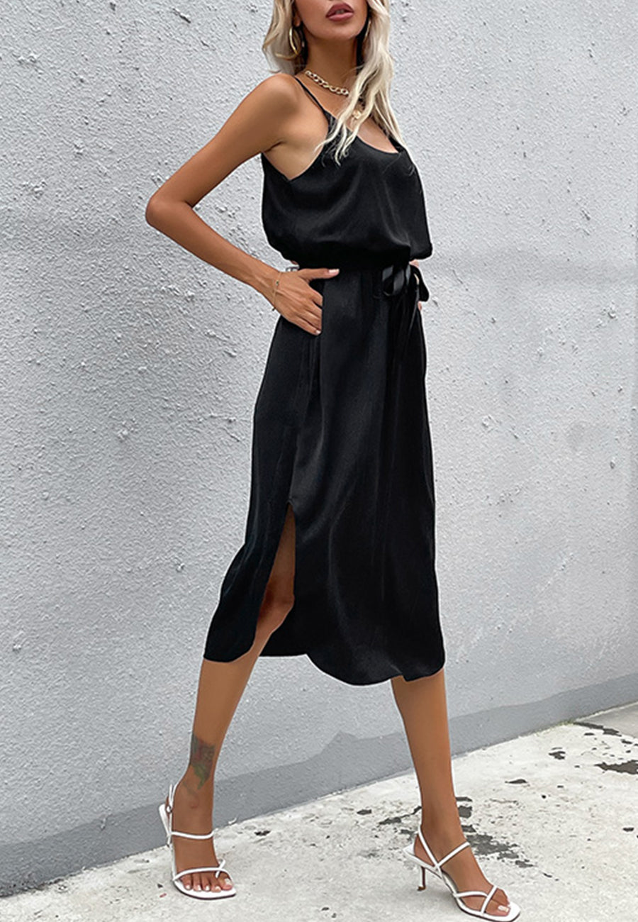 Vestido de color liso con dobladillo redondo