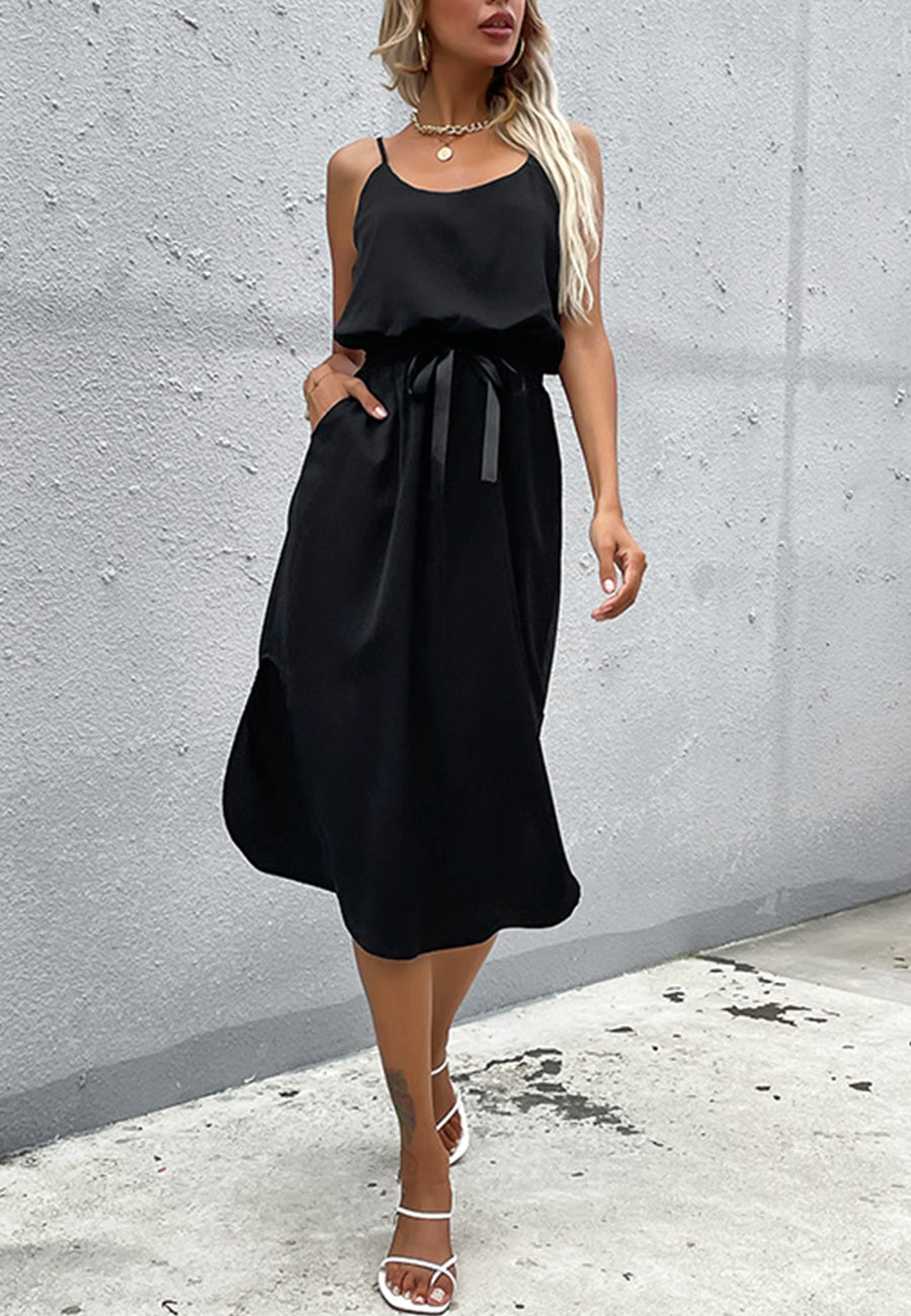 Vestido de color liso con dobladillo redondo