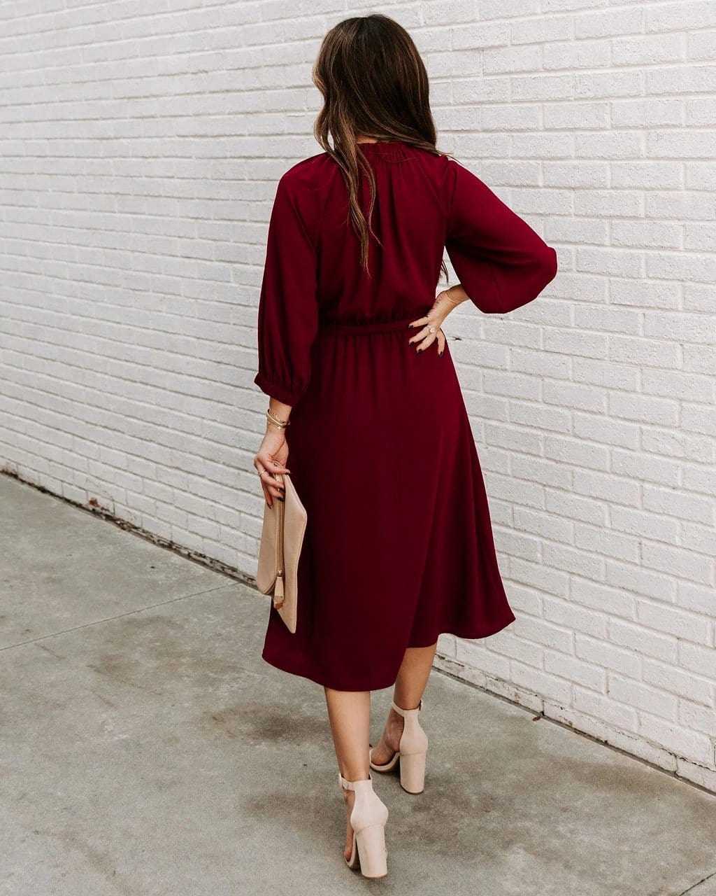 Gathered Neck Tie Waist Dress