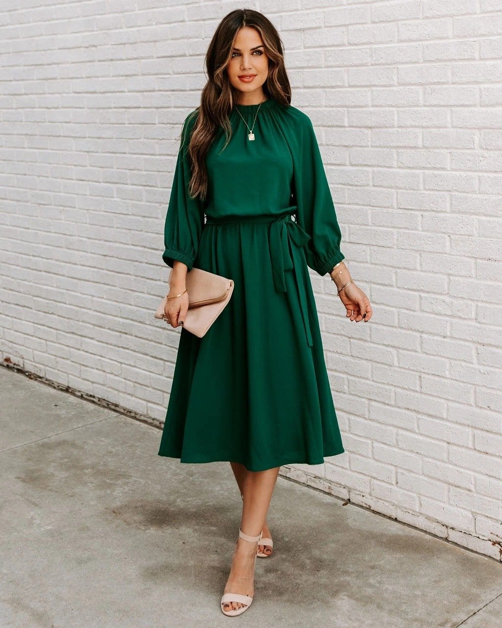 Gathered Neck Tie Waist Dress