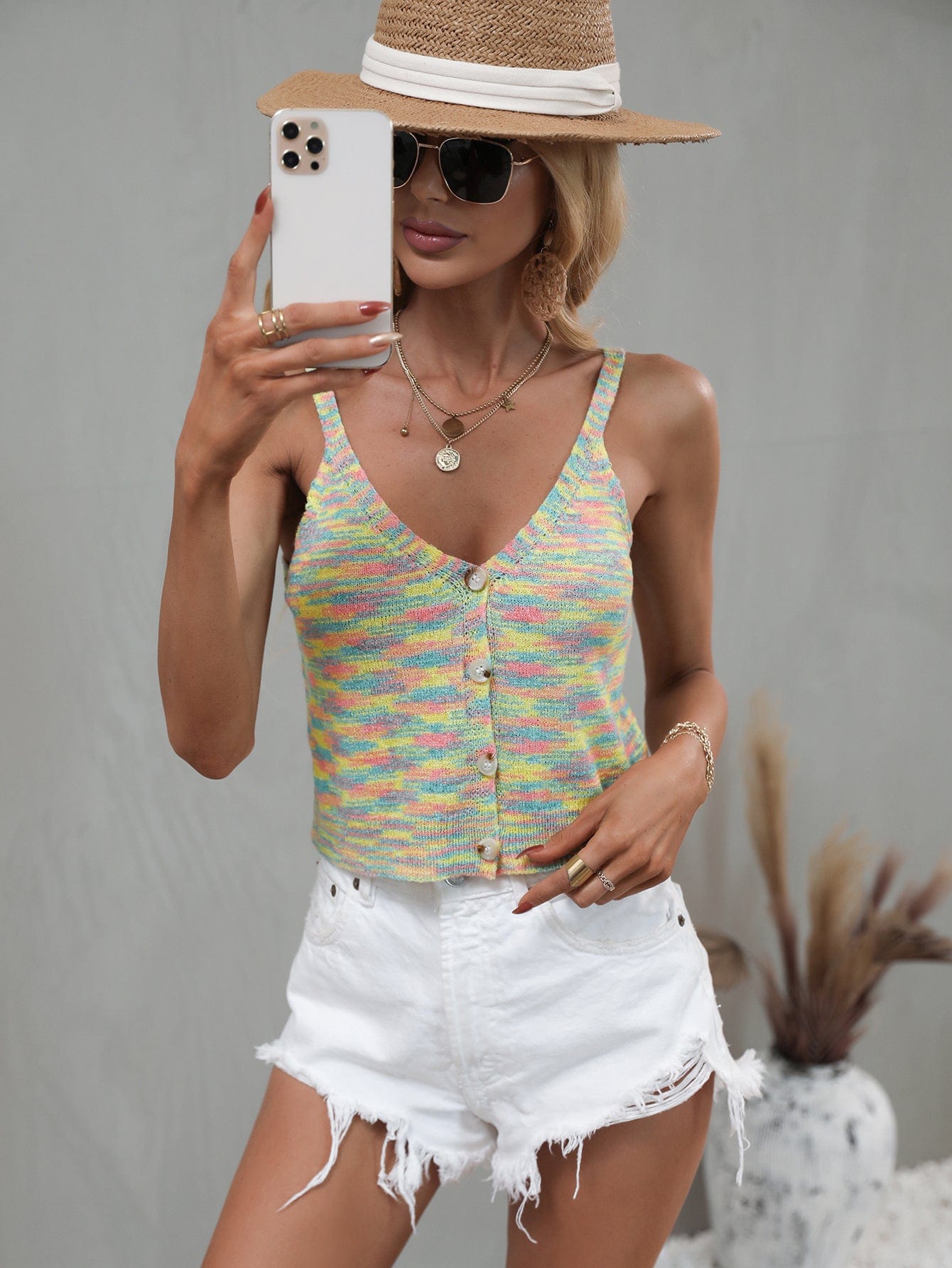 Top teñido espacial multicolor