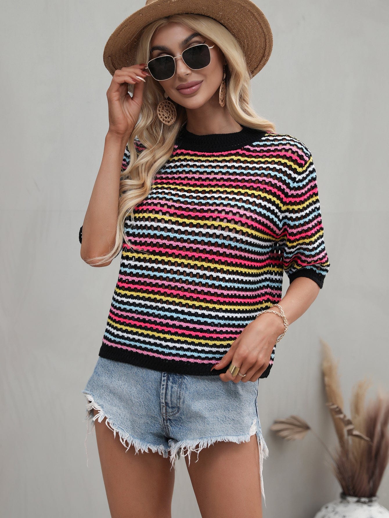 Blusa de punto con ojales multicolor