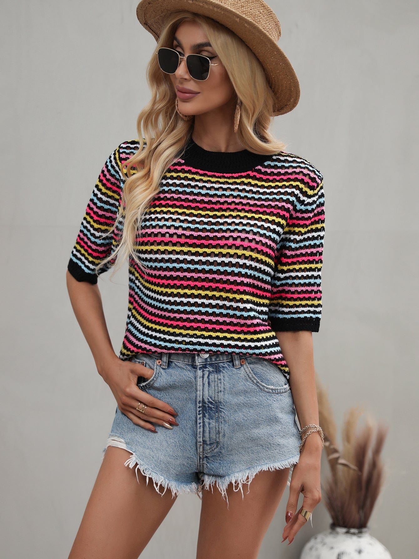 Blusa de punto con ojales multicolor