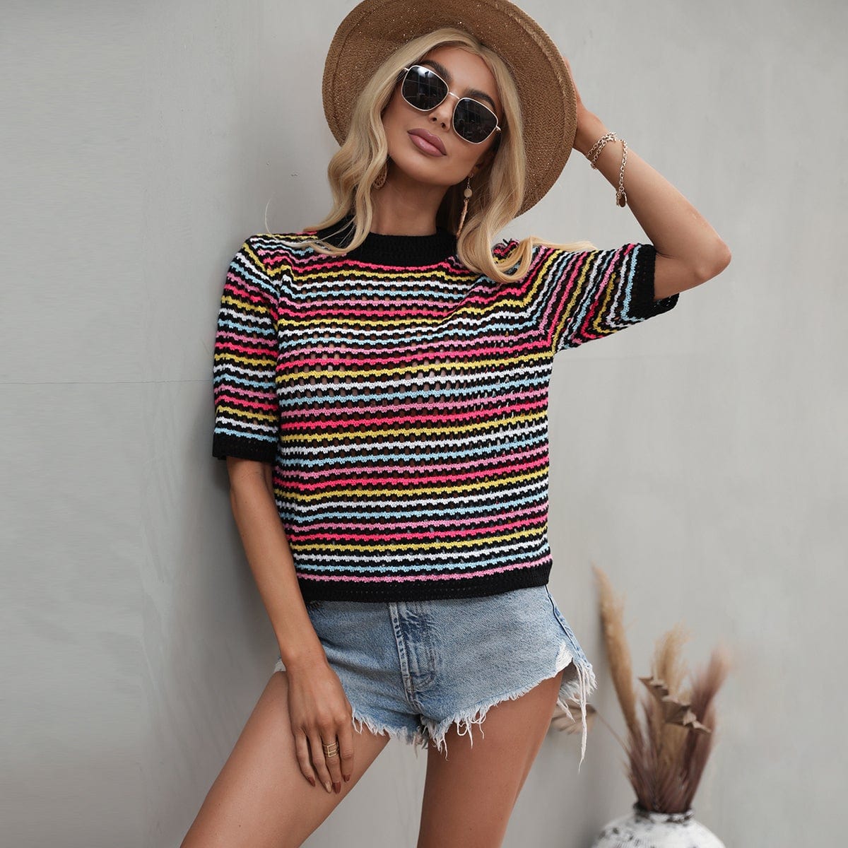 Blusa de punto con ojales multicolor