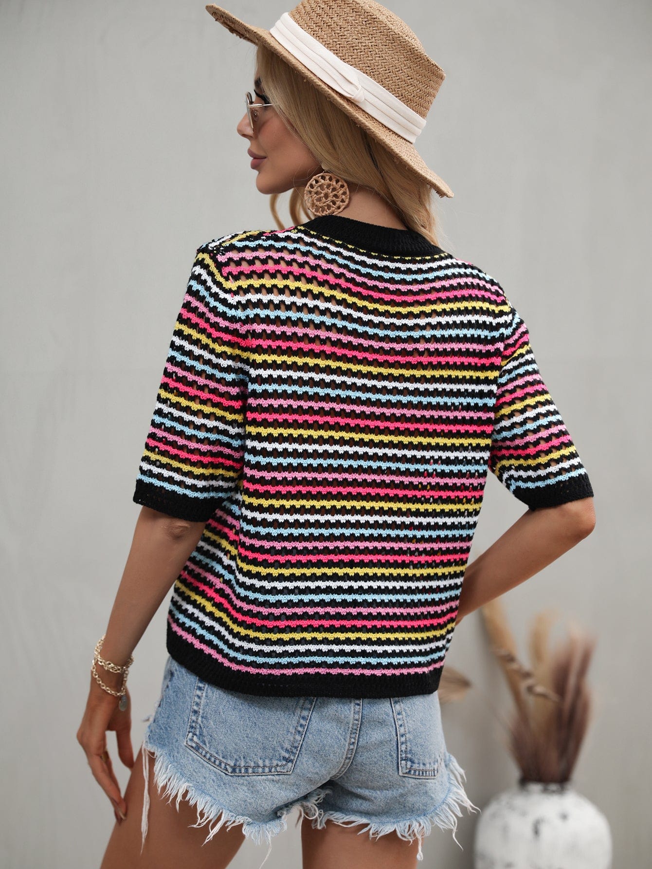 Blusa de punto con ojales multicolor