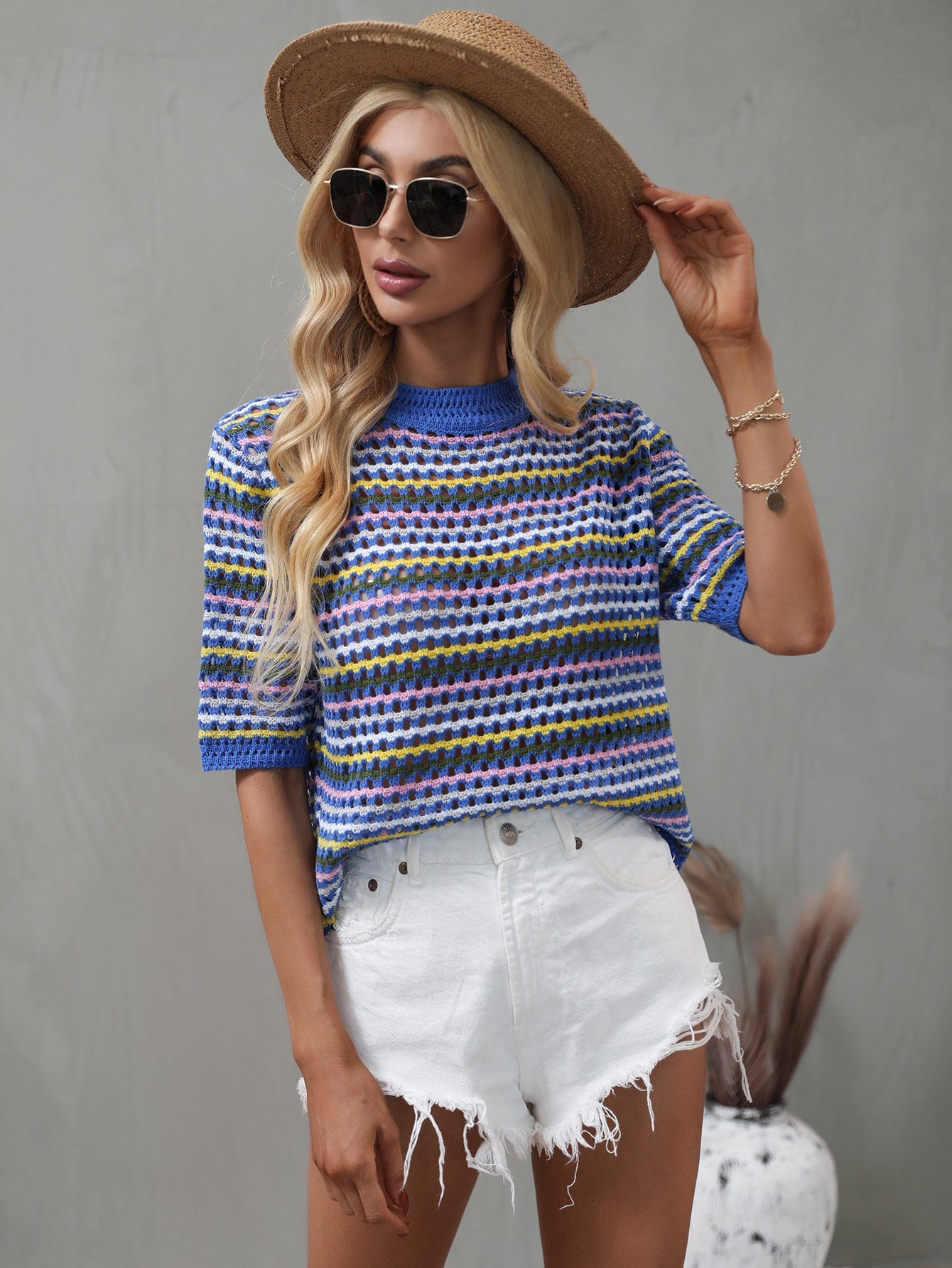 Blusa de punto con ojales multicolor