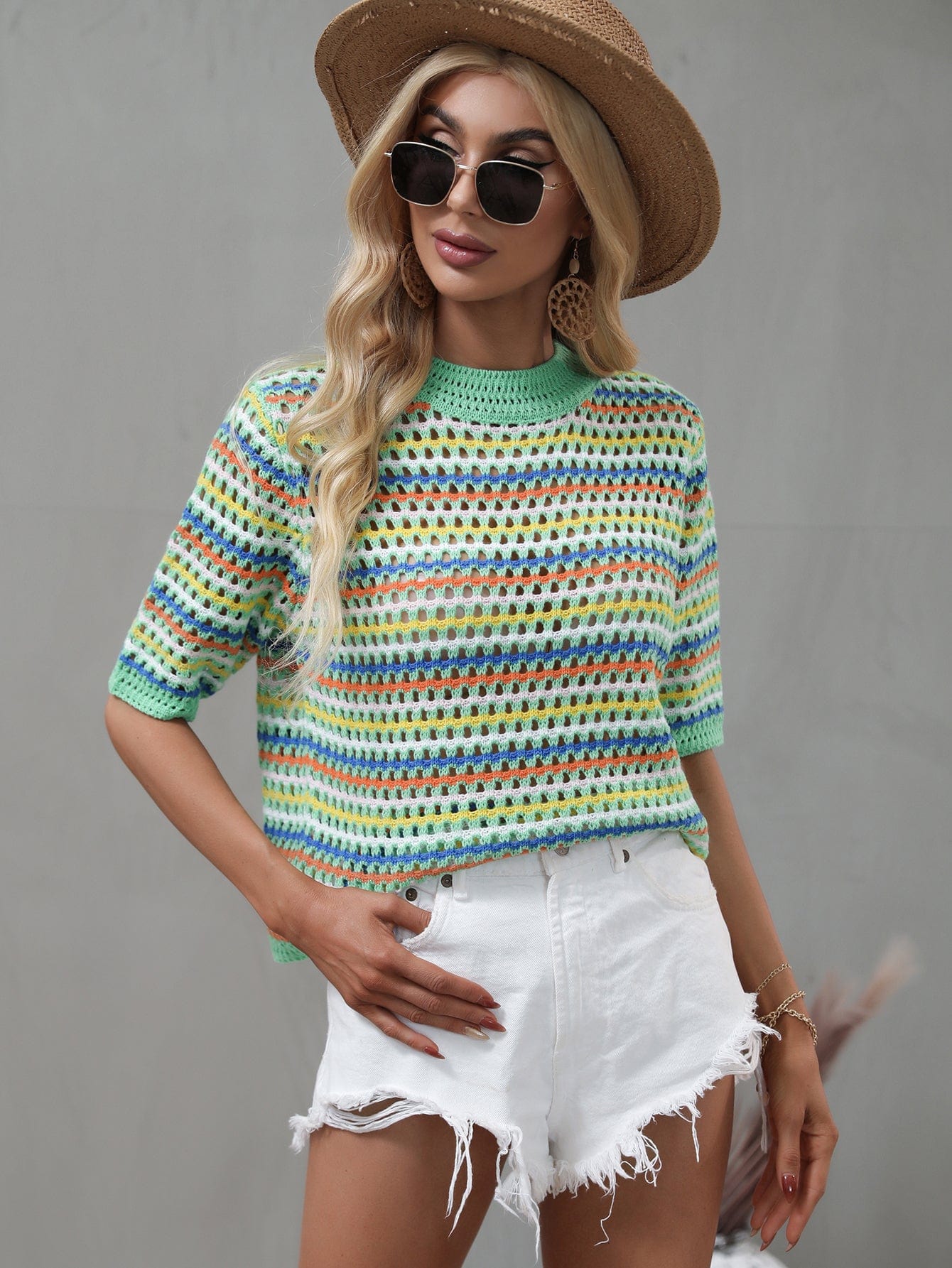 Blusa de punto con ojales multicolor