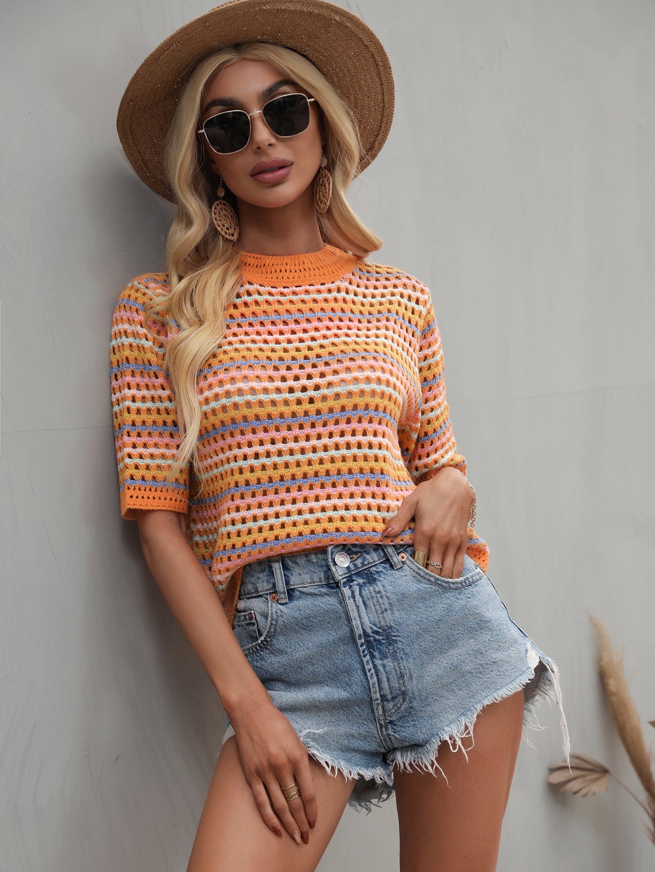 Blusa de punto con ojales multicolor