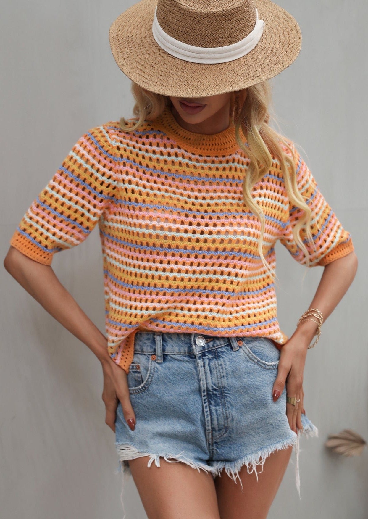 Blusa de punto con ojales multicolor