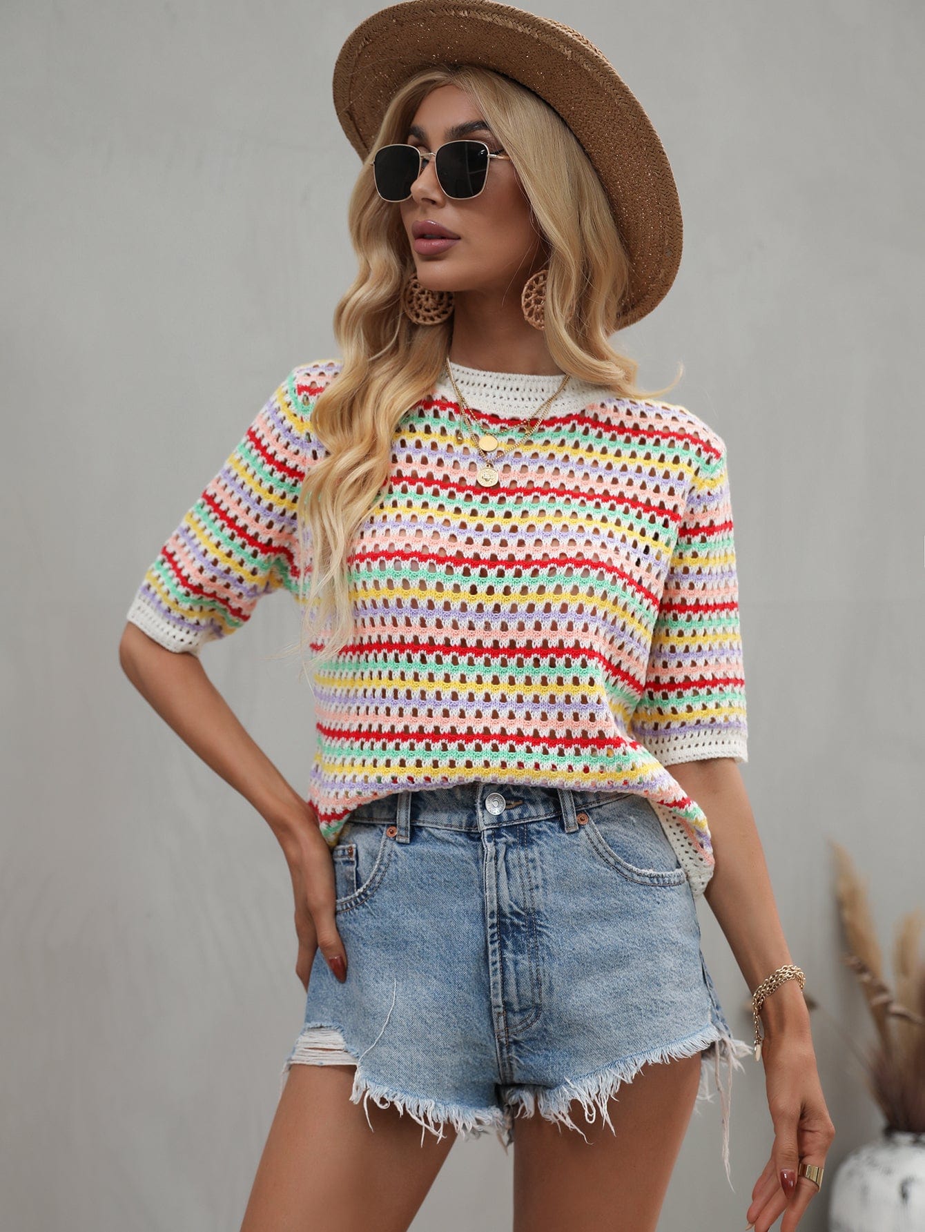 Blusa de punto con ojales multicolor