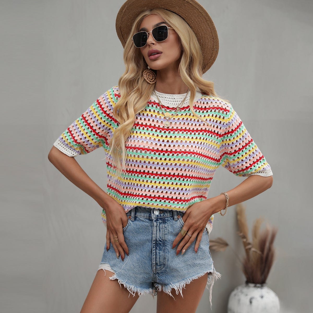 Blusa de punto con ojales multicolor
