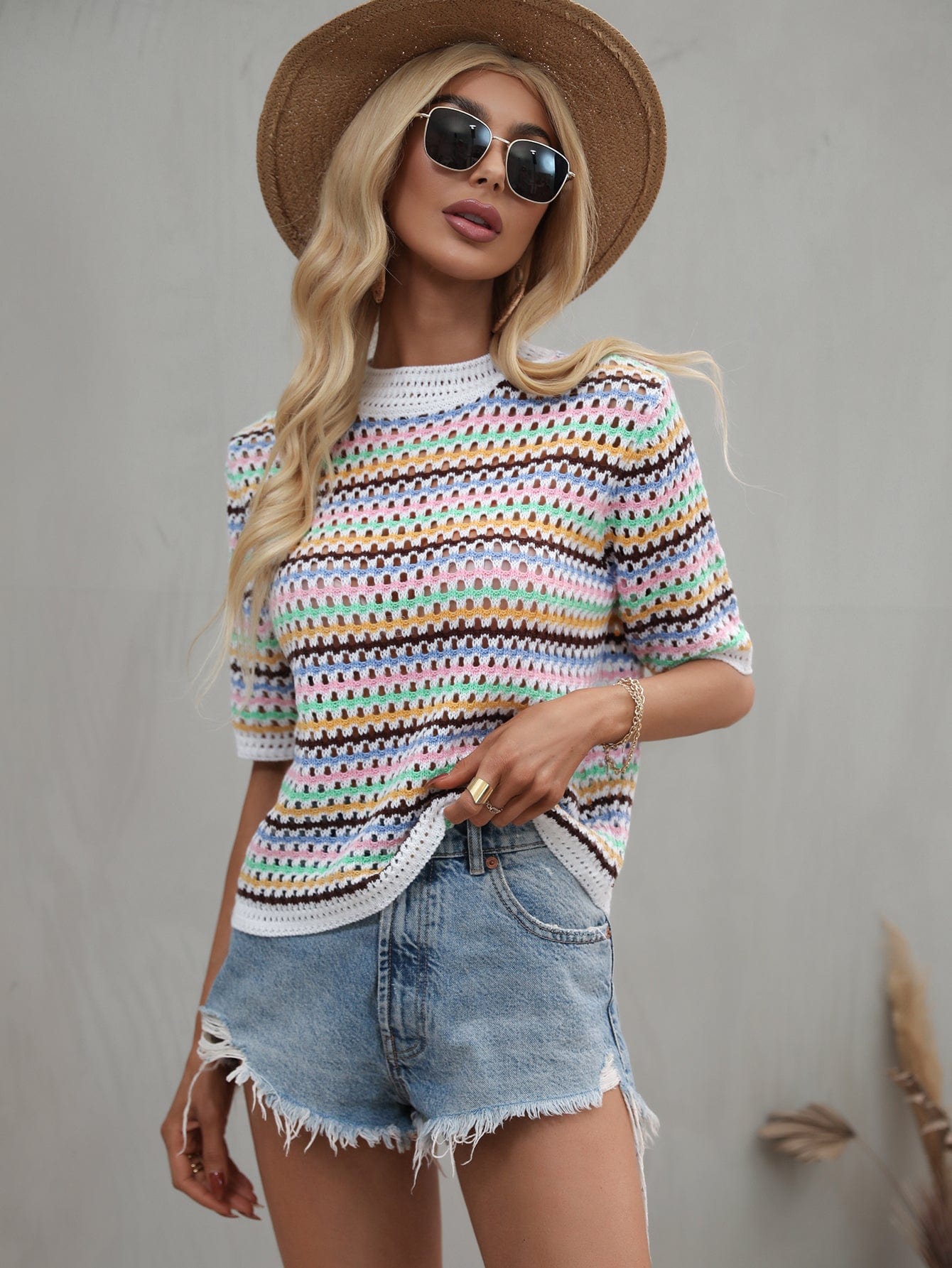 Blusa de punto con ojales multicolor