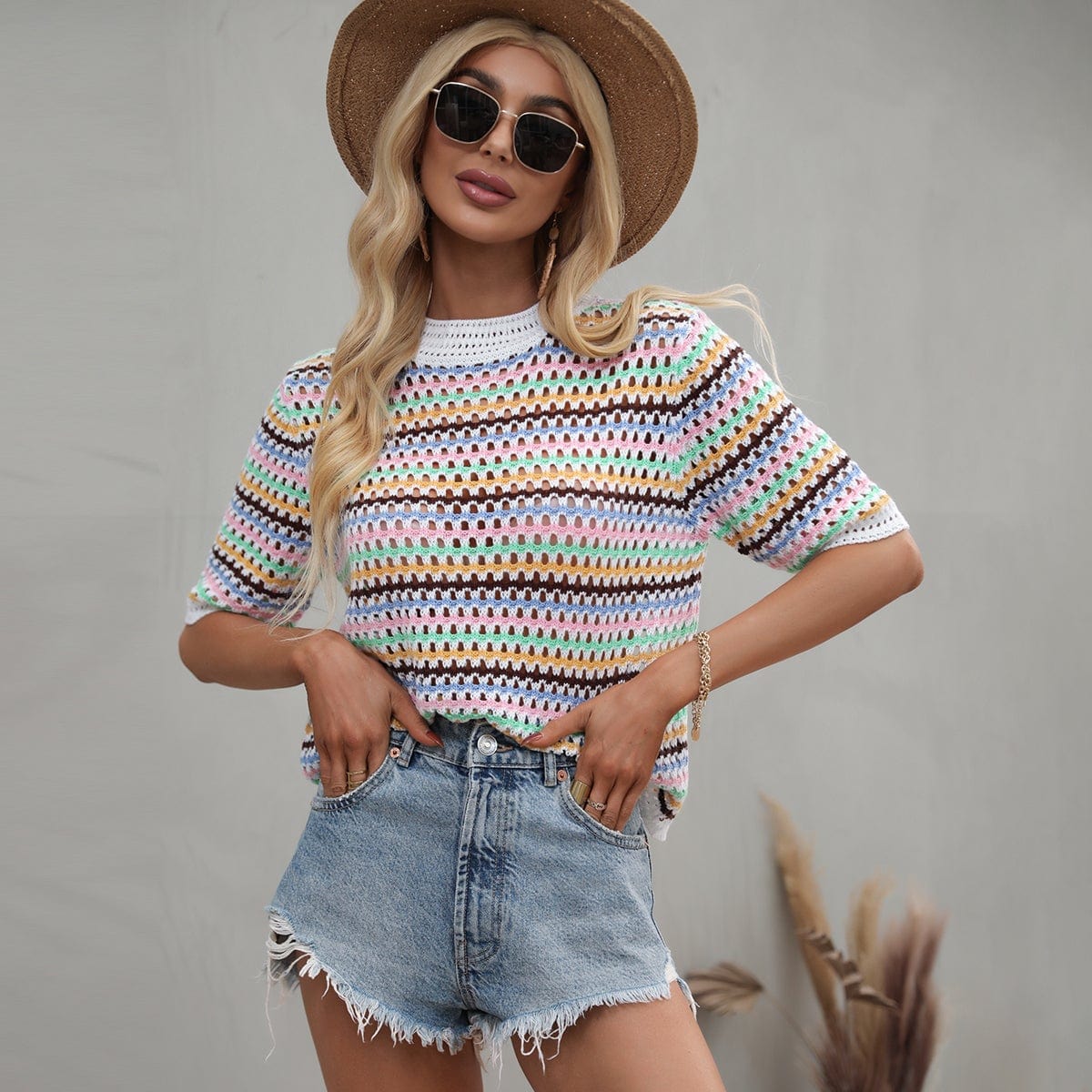Blusa de punto con ojales multicolor