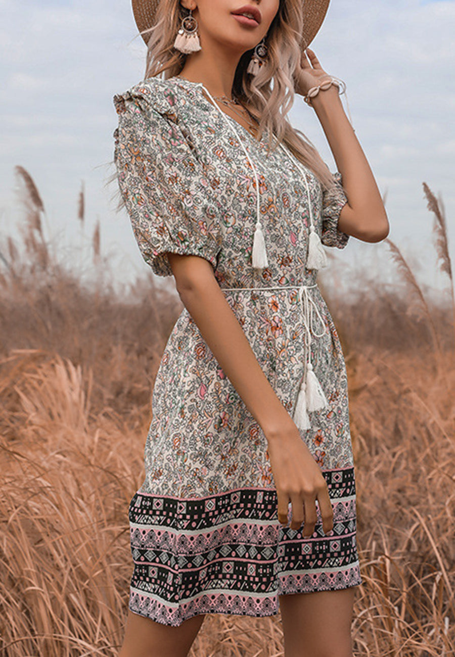 Tassel Tie Detail Boho Dress Midi