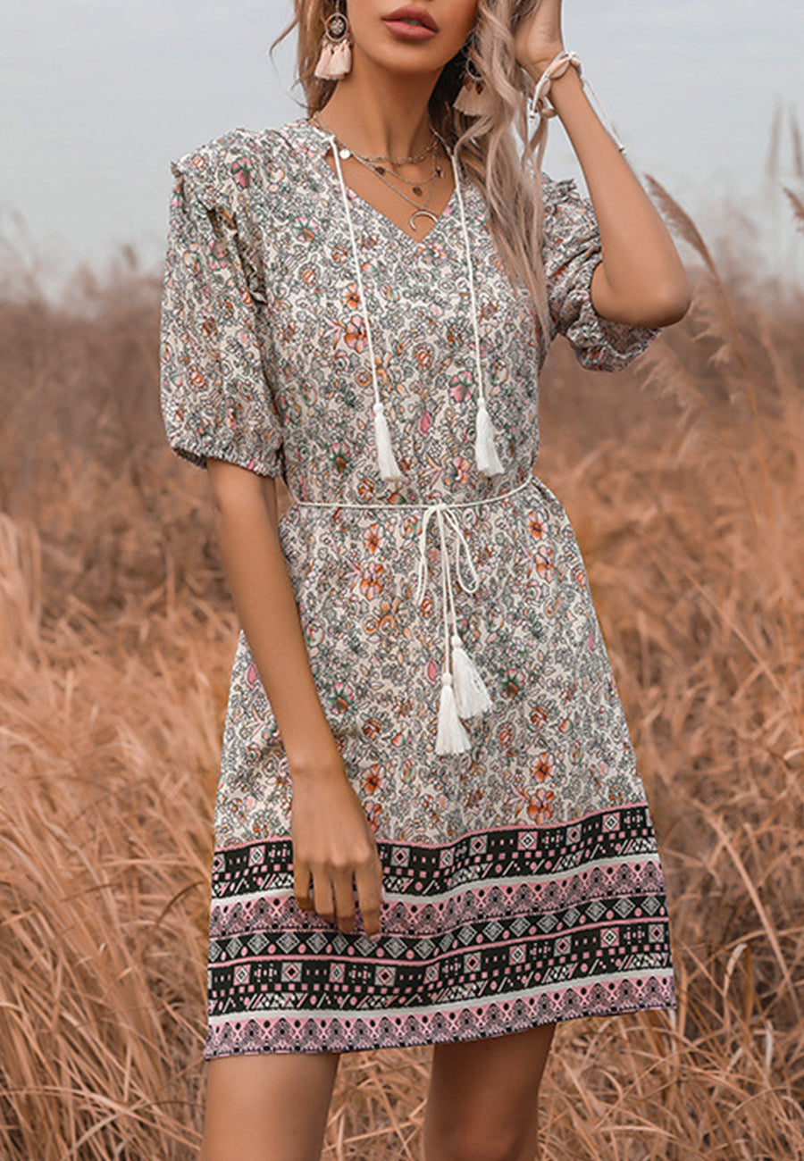 Tassel Tie Detail Boho Dress Midi