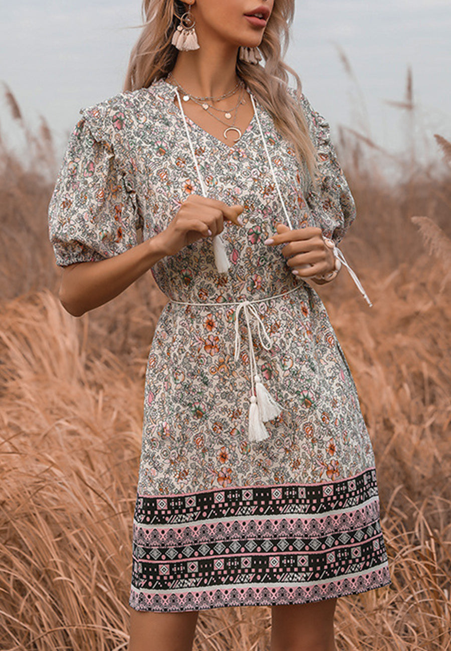 Tassel Tie Detail Boho Dress Midi
