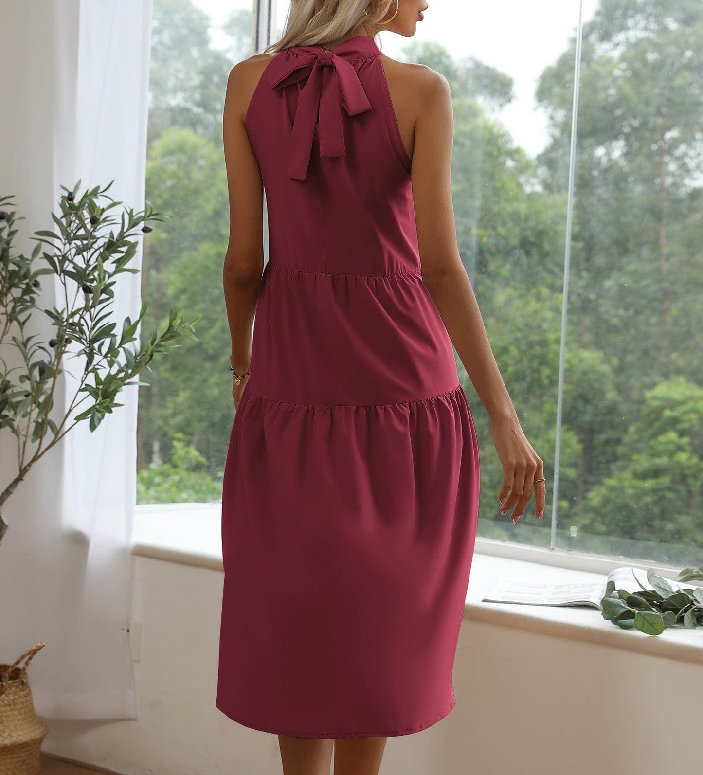 Solid Tiered High Low Dress