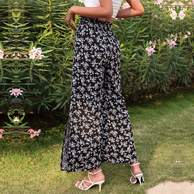 Shirred Floral Print Palazzo Pants