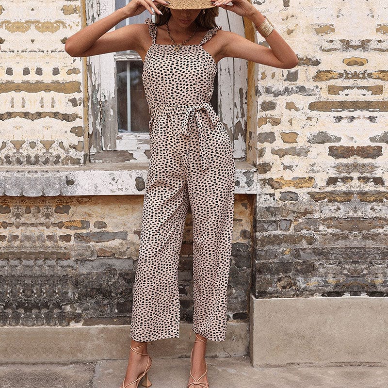 Ruffle Strap Cheetah Print Jumpsuit