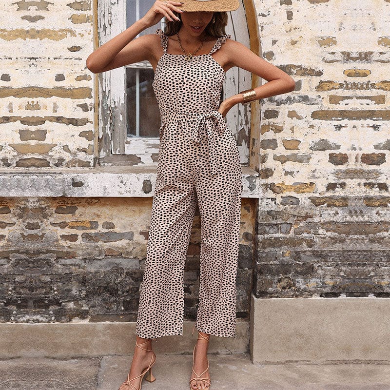 Ruffle Strap Cheetah Print Jumpsuit