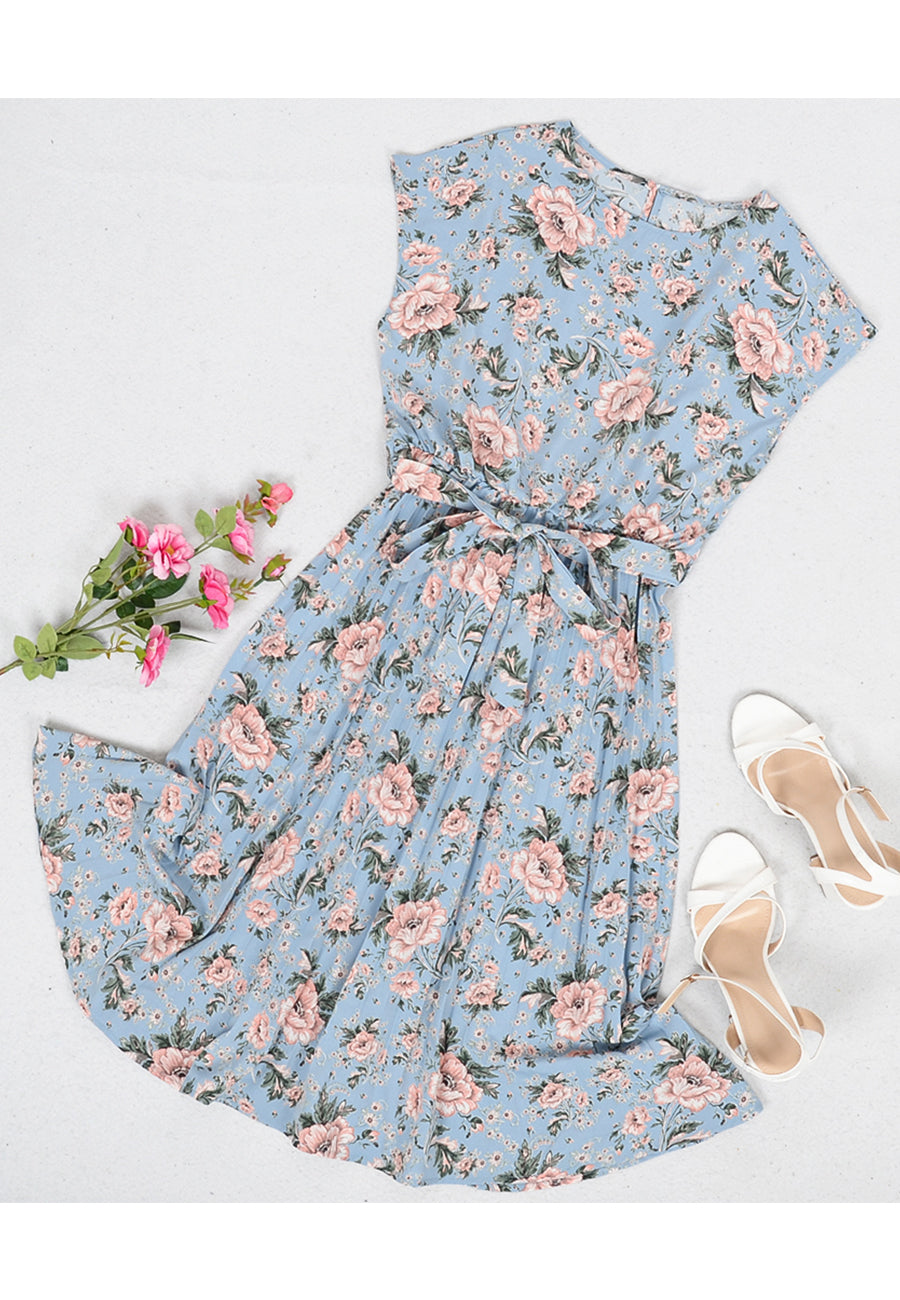 Vestido plisado con estampado floral
