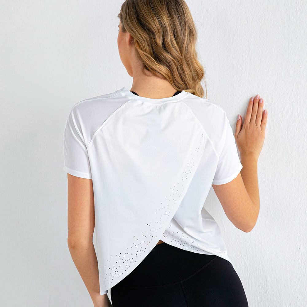 Short Sleeve Tee Shirt with Criss Cross Flap Back