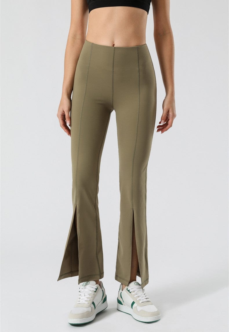 Mid Waist Flare Pants with Center Front Slits