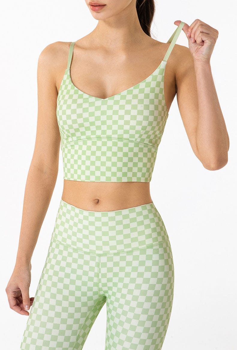 Checkered Adjustable Thin Strap Longline Sports Bra