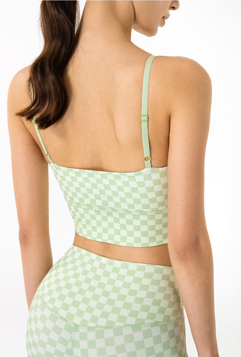 Checkered Adjustable Thin Strap Longline Sports Bra