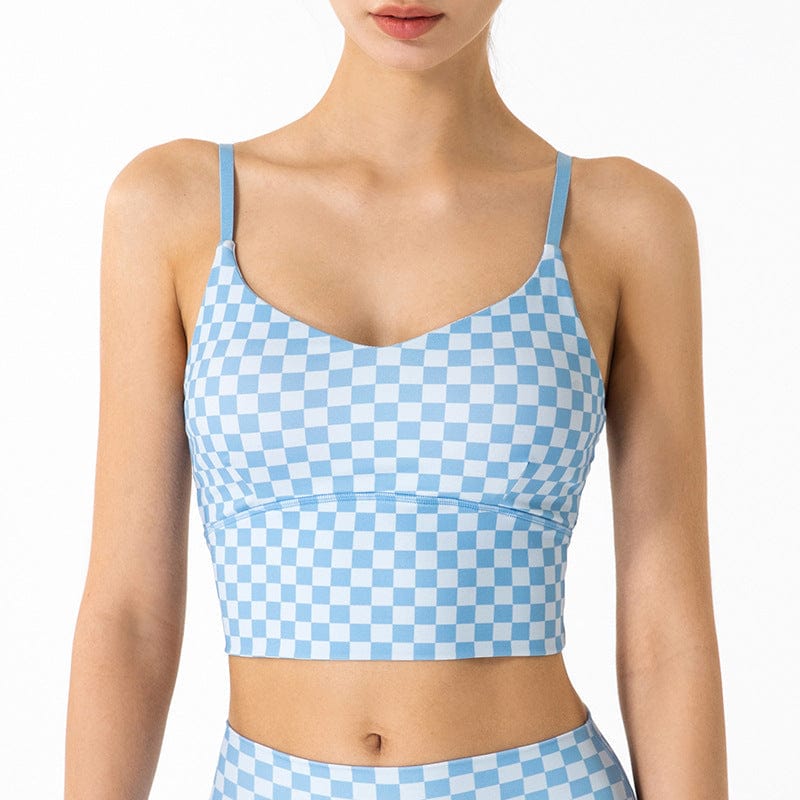 Checkered Adjustable Thin Strap Longline Sports Bra
