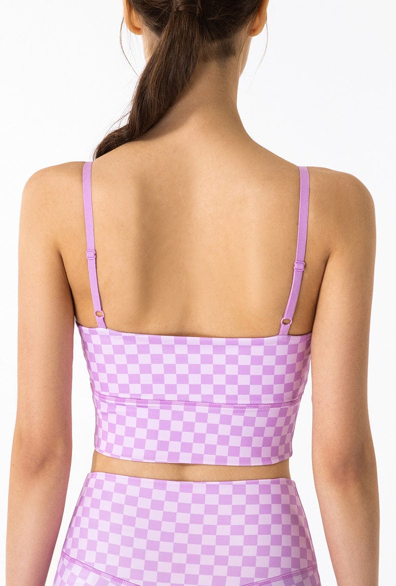 Checkered Adjustable Thin Strap Longline Sports Bra