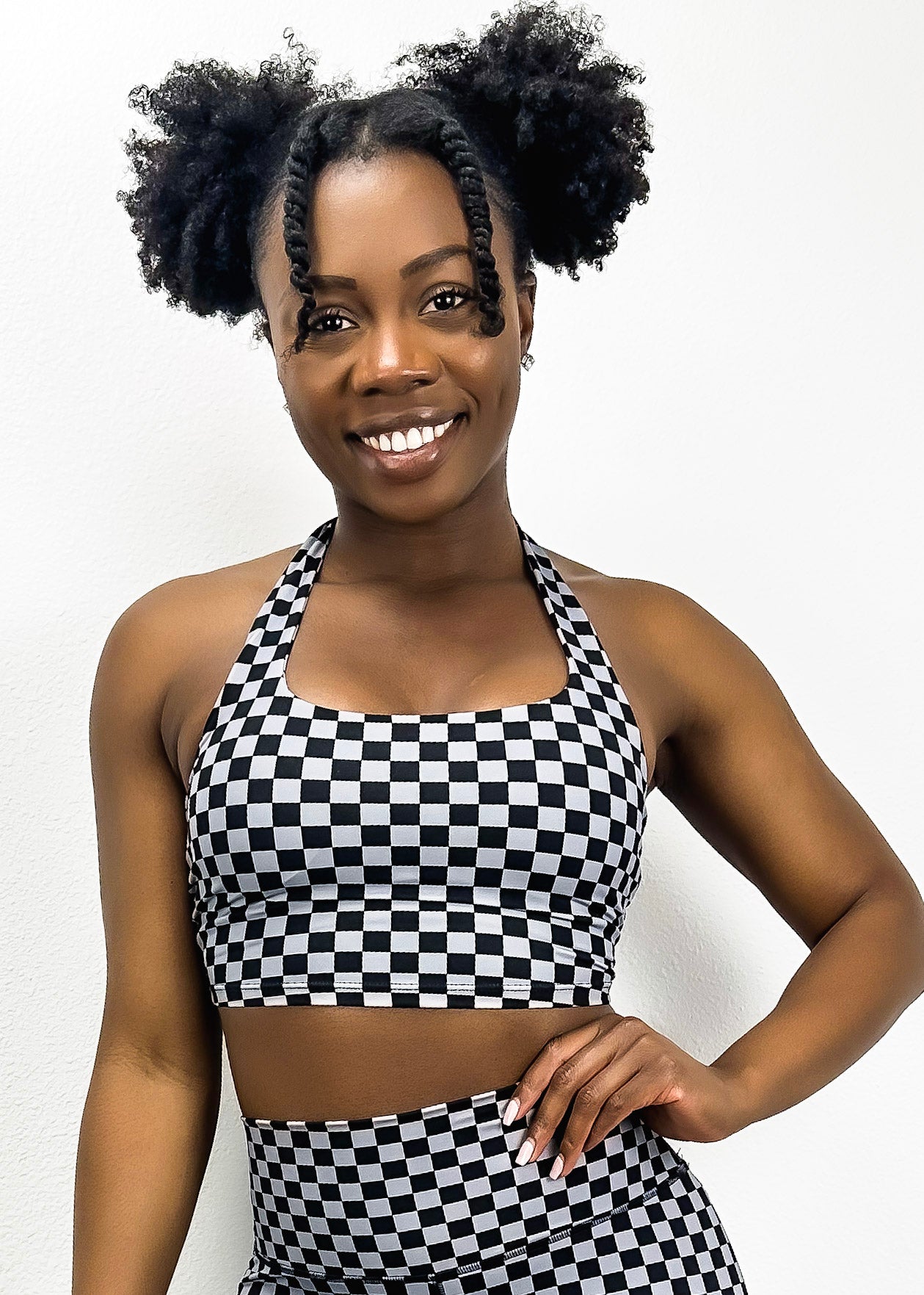 Checkered Longline Halter Sports Bra