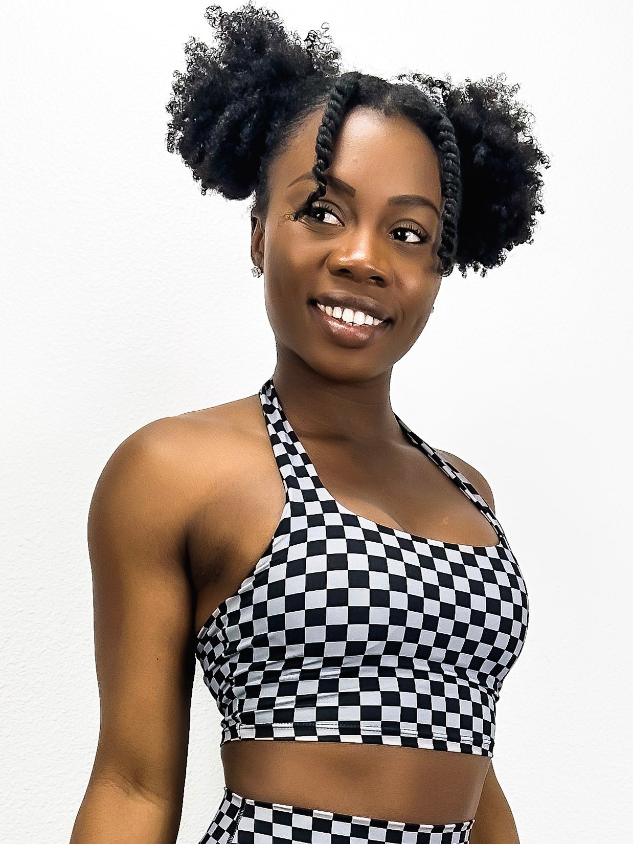 Checkered Longline Halter Sports Bra