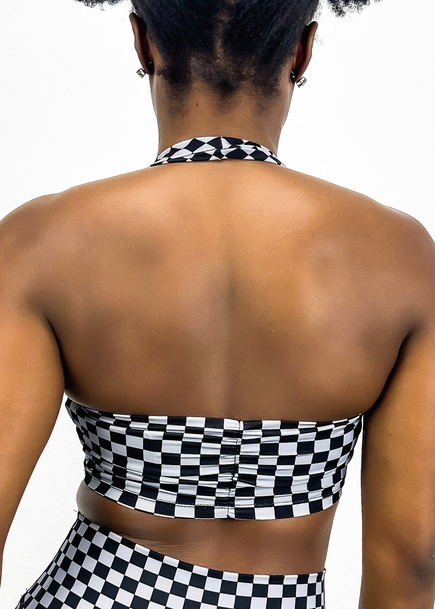 Checkered Longline Halter Sports Bra