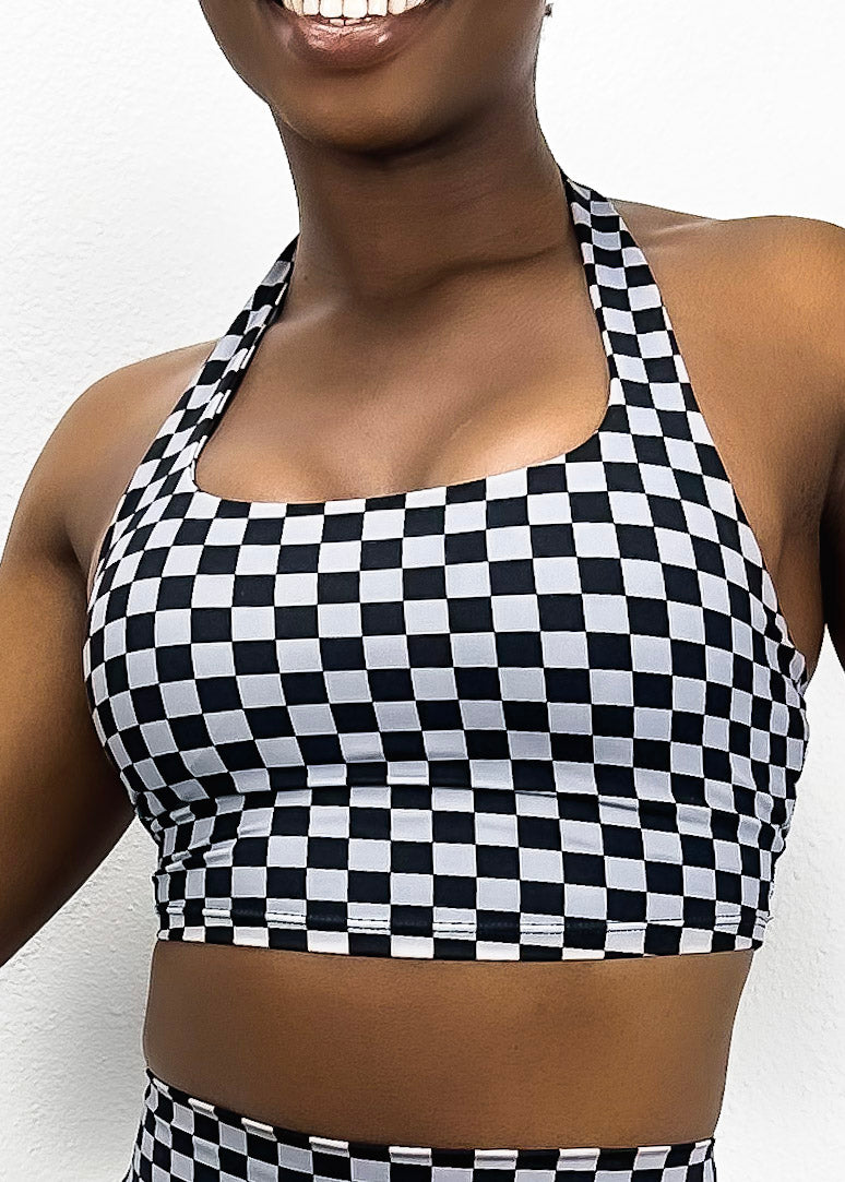 Checkered Longline Halter Sports Bra