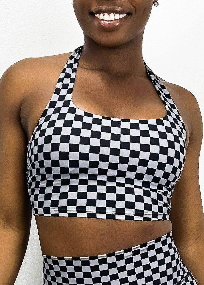 Checkered Longline Halter Sports Bra